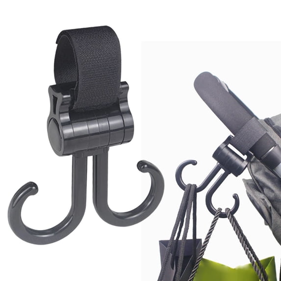 olkpmnmk Stroller Hooks, Rotatable Adjustable Trolley Hook, Vertical Swivel Design Hooks, 360° Rotation Stroller Clip Diaper Bag Hanger for Walker Rollator Crutches Wheelchair Shopping Cart