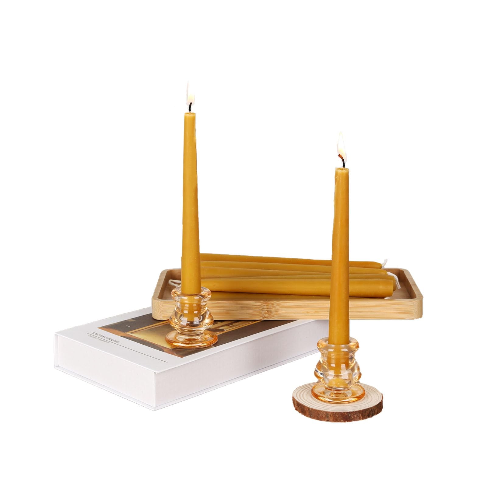 olorvela 12Pcs 9.5" Beeswax Candles with 2 Candle Holders, Taper