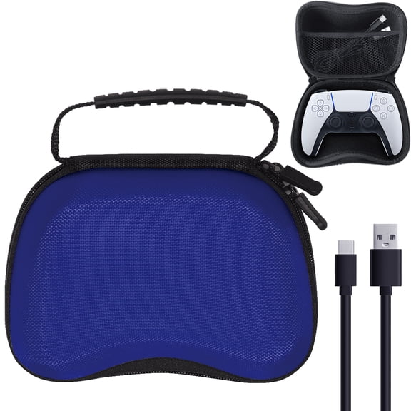 omarando Game Controller Storage Case,Compatible with PS5/ XBOX SERIES X/S / SWITCH gamepad, Travel Carrying Hard Protective Case,with USB to Type c Charging Data cable (Blue)