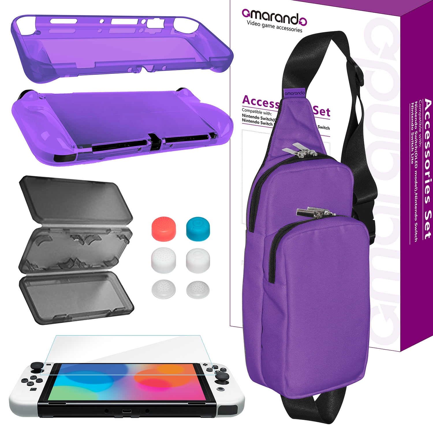 Accessories Bundle Compatible with Switch OLED, Carrying Case with Shoulder  Strap for Switch OLED and Tempered Glass Screen Protector, Protective