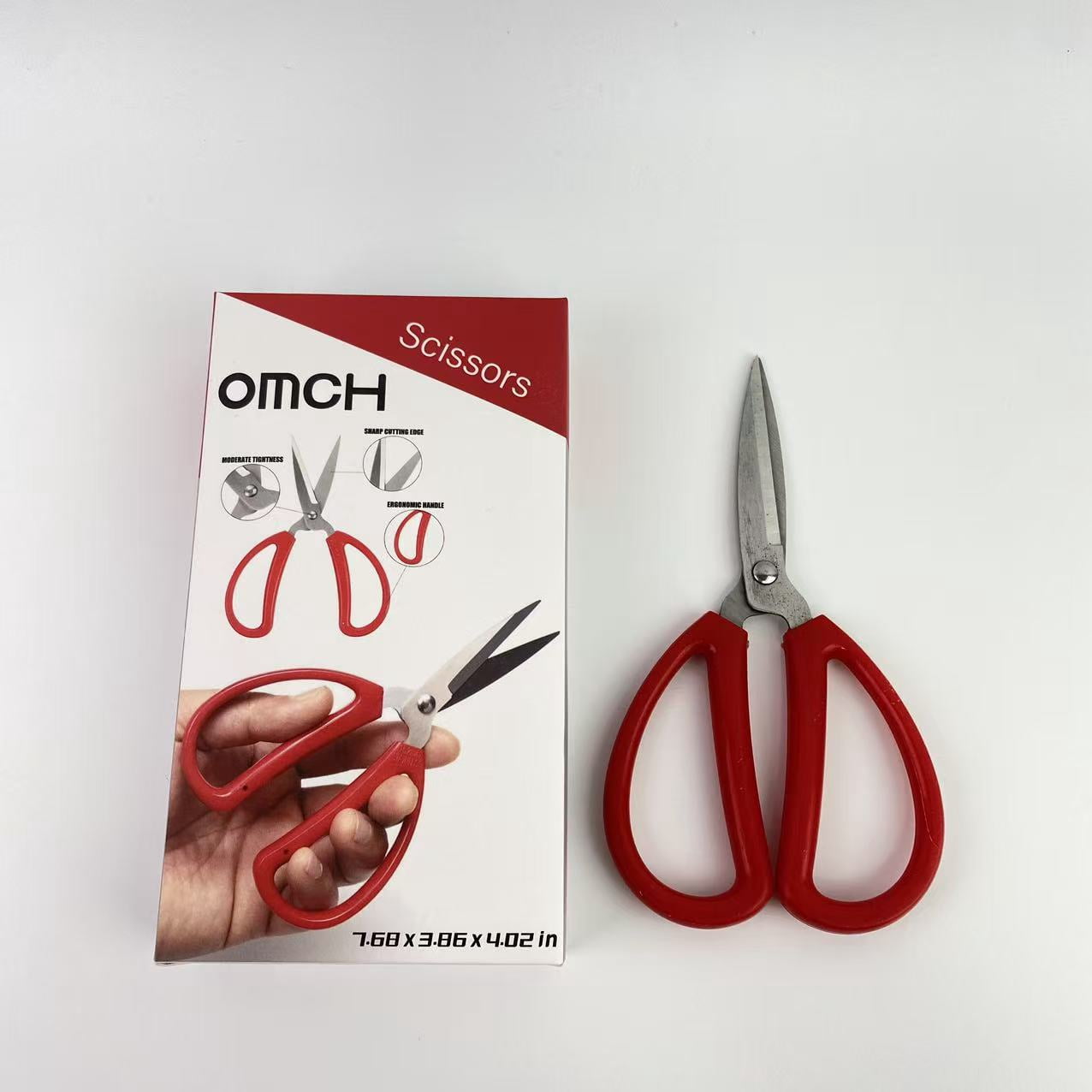 omch Scissors,Multi-Purpose Perfect for Cutting Stainless Steel Sharp Scissors with Red Handle for Home Use Arts Crafts