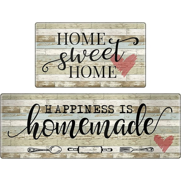 omezin Kitchen Mat Set of 2, Anti-Fatigue Kitchen Rugs Non-Slip Kitchen Floor Mats, First New Home Warming Gifts - Home Sweet Home Kitchen Decor, 17"x 30"+17"x 47"