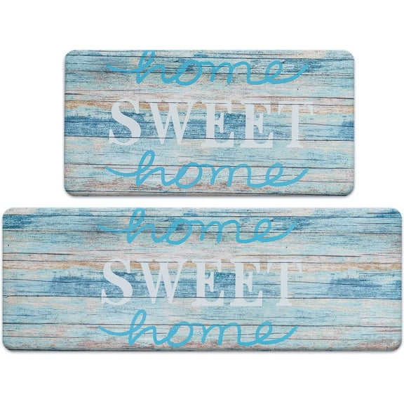 omezin Sweet Home Kitchen Rug Set 2 Pieces, Cushioned Anti-Fatigue Kitchen Floor Mats Waterproof Easy to Clean Comfort Standing Kitchen Mat Set (Teal)