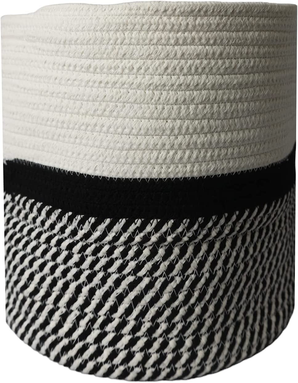 omh ORGANIZE MY HOME Decorative Baskets for Plants| 9- & 11-inch Pots for Indoor Plants | Floor Planter Pot Cover | Rope Plant Basket for Indoor (Medium 11" Round, Ivory/Black)