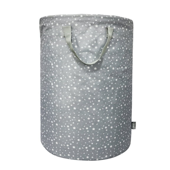 omh ORGANIZE MY HOME – 24 Inches Large Freestanding Round Laundry Hamper with Drawstring Closure, Collapsible Clothes Storage Hamper- Gray Stars and Moon