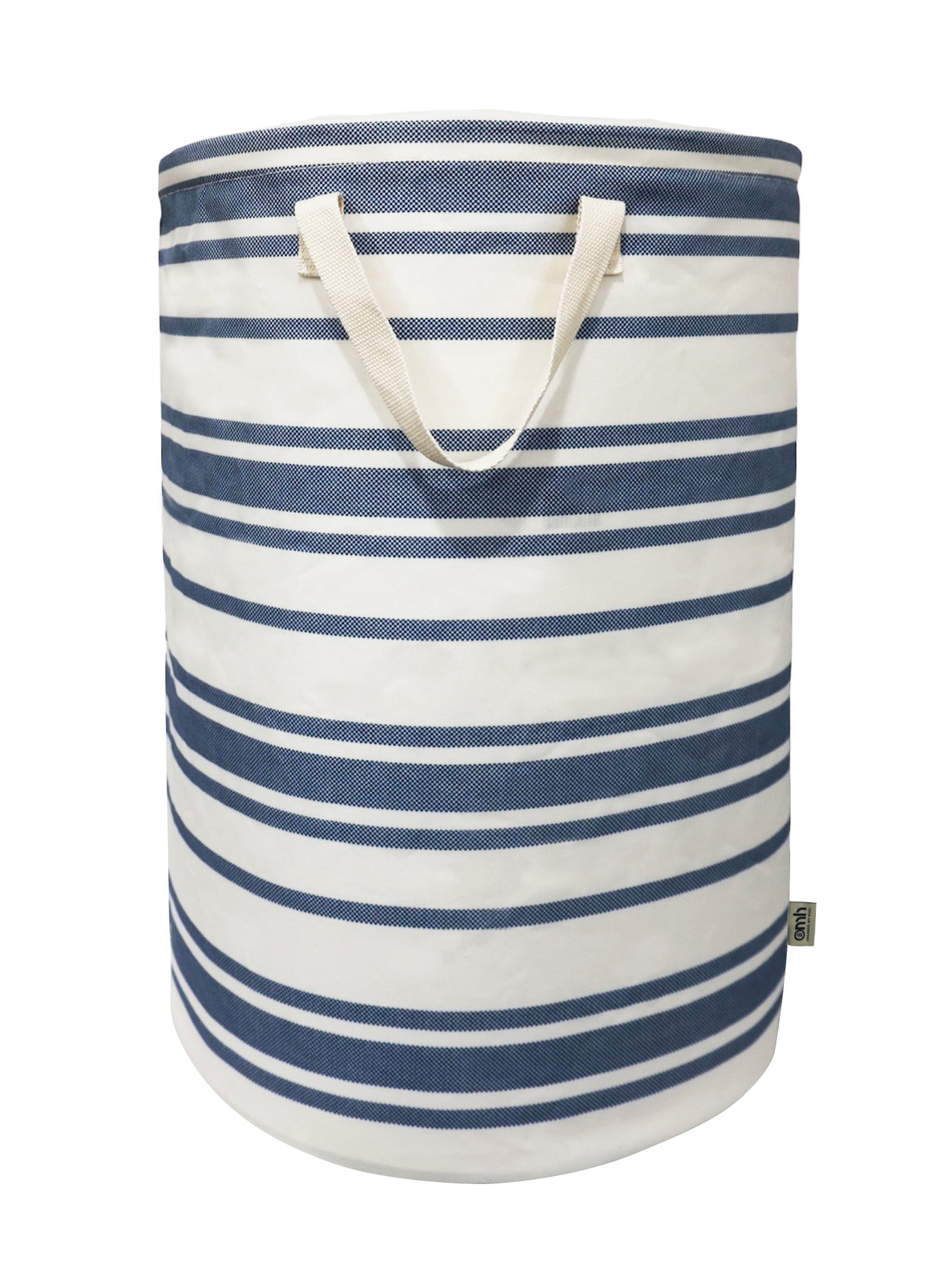 omh ORGANIZE MY HOME – 24 Inches Large Freestanding Round Laundry Hamper with Drawstring Closure, Collapsible Clothes Storage Hamper- Blue Stripes