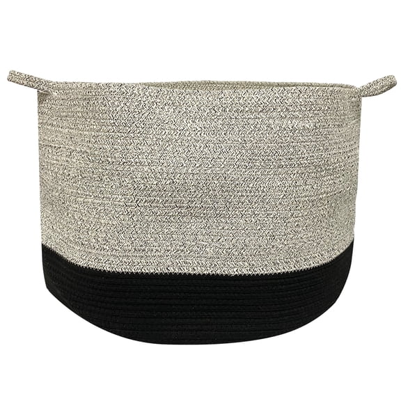 omh ORGANIZE MY HOME Decorative Rope Hampers for Storage (Large 22" Round, and 15” Tall -Black/Gray)