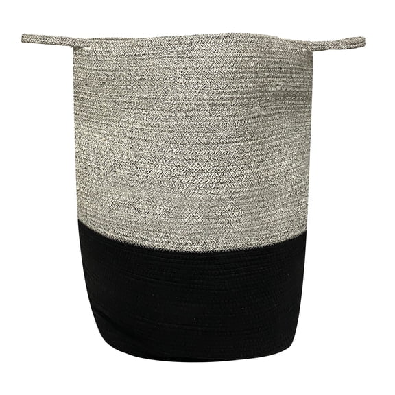 omh ORGANIZE MY HOME Decorative Rope Hampers for Storage (X-Large 15" Round, and 26” Tall -Black/Gray)