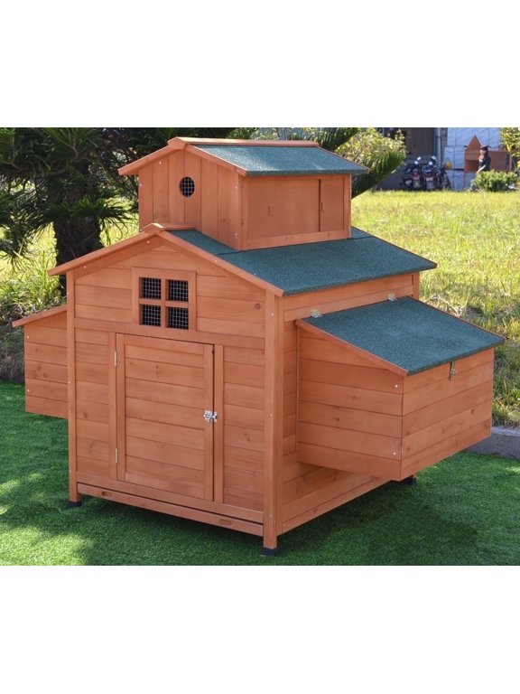 Deluxe Large Wooden Chicken Coop Backyard Hen House with 6 Nesting Boxes, Fits 6-10 Chickens