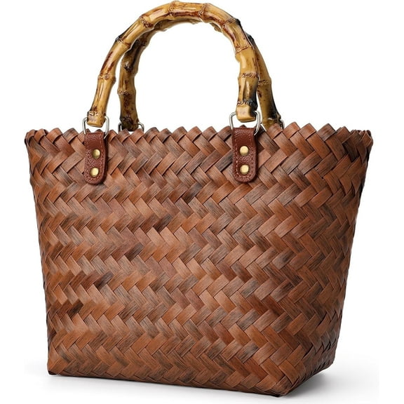 omlopp Beach Bags for Women, Summer Straw Bag, Woven Straw Beach Tote Bag Shoulder Handbags-Brown-rattan