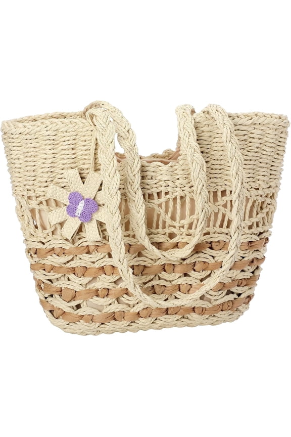 Beach Bags for Women, Summer Straw Bag, Woven Straw Beach Tote Bag Shoulder Handbags(Beige,Flower)