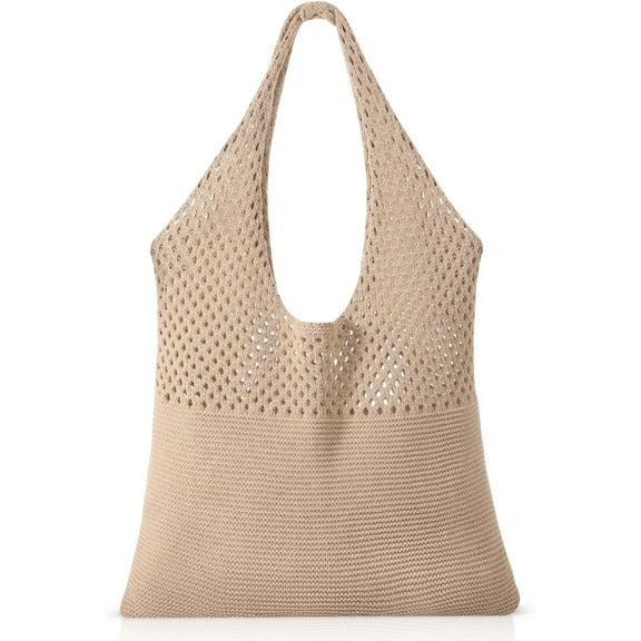 omlopp Beach Bags for Women, Summer Straw Bag, Woven Straw Beach Tote Bag Shoulder Handbags-Khaki-woollen