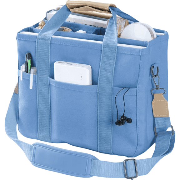 omlopp Canvas Tote Bag with Multi Pockets Crossbody Tote Bag for Women Bible Handbag Everything Tote Bags with Compartments