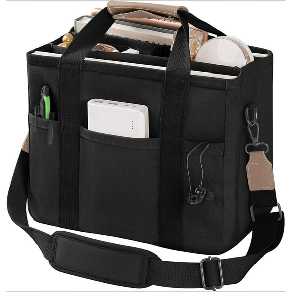 omlopp Canvas Tote Bag with Multi Pockets Crossbody Tote Bag for Women Bible Handbag Everything Tote Bags with Compartments