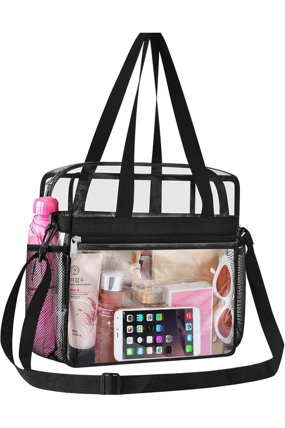 Clear Tote Bag Clear Bag Stadium Approved 12x6x12 Stadium Bag for Work, Sports Games,Gym(Black)