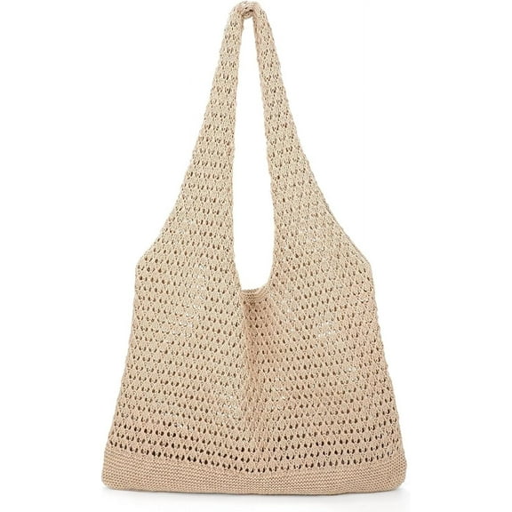 Omlopp Crochet Tote Bag for Women Cute Crochet Mesh Beach Tote Summer Vacation Aesthetic Boho Knit Bag for Women Shoulder