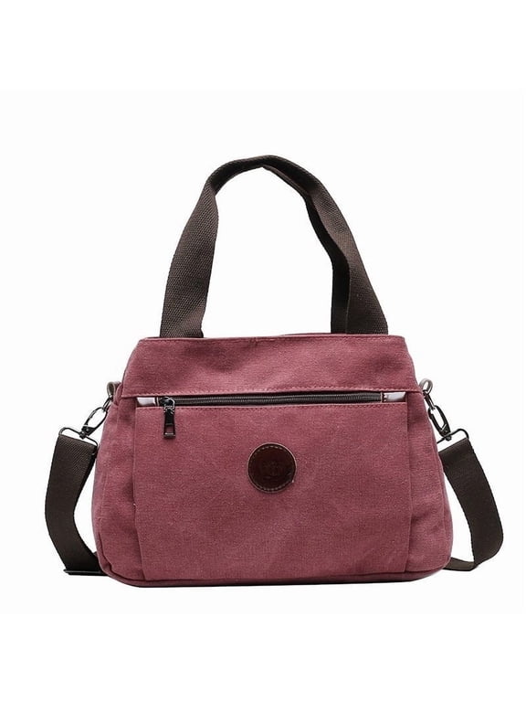 Hobo Handbags Canvas Crossbody Bags for Women, Multi Compartment Tote Purse Medium Satchel-Burgundy - Medium