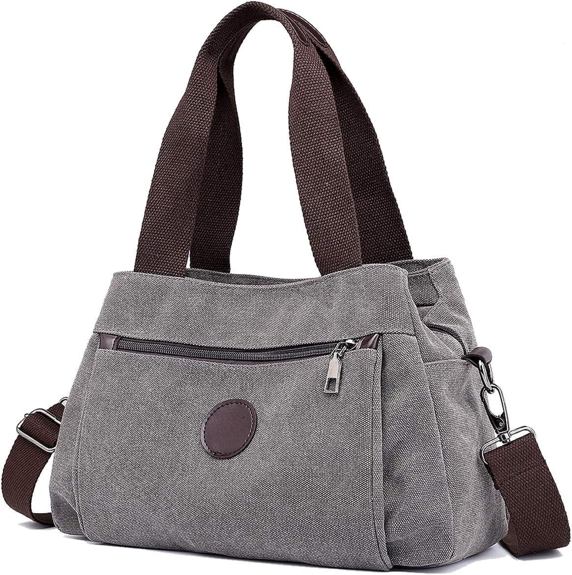 Omlopp Hobo Handbags Canvas Crossbody Bags for Women, Multi Compartment Tote Purse Medium Satchel-Gray - Medium