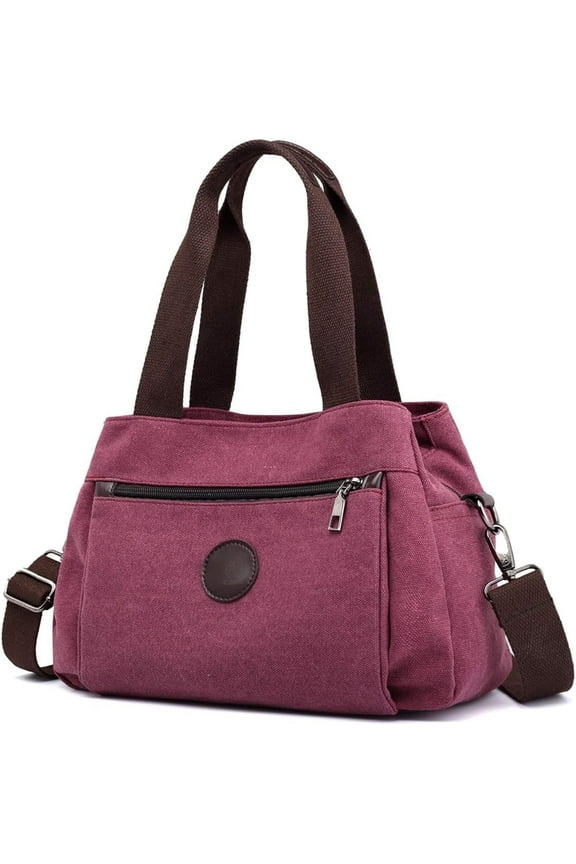 Hobo Handbags Canvas Crossbody Bags for Women, Multi Compartment Tote Purse Medium Satchel-Burgundy - Medium
