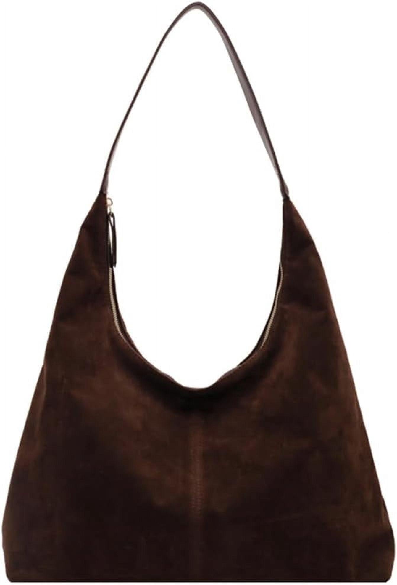 Omlopp Slouchy Suede Shoulder Bags For Women Underarm Bag Womens Tote Bag Work Purses Crescent Bag Suede Handbag Travel Winter Fall(Coffee)
