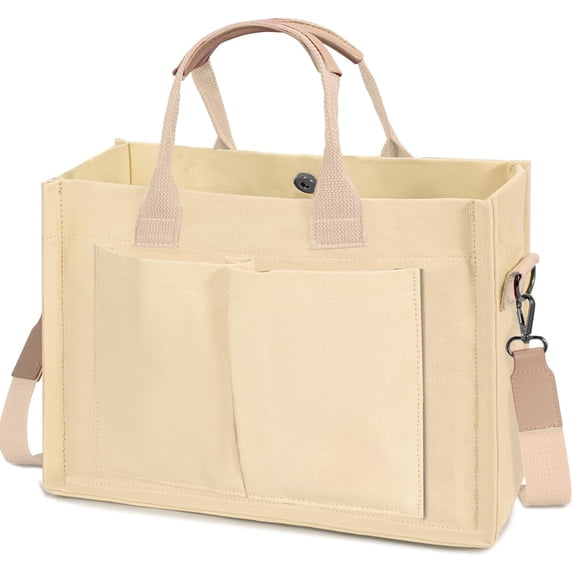 Omlopp Tote Bags for Women Canvas Tote Purse Crossbody with Pockets Top Handle Shoulder Satchel Bag for Women-White
