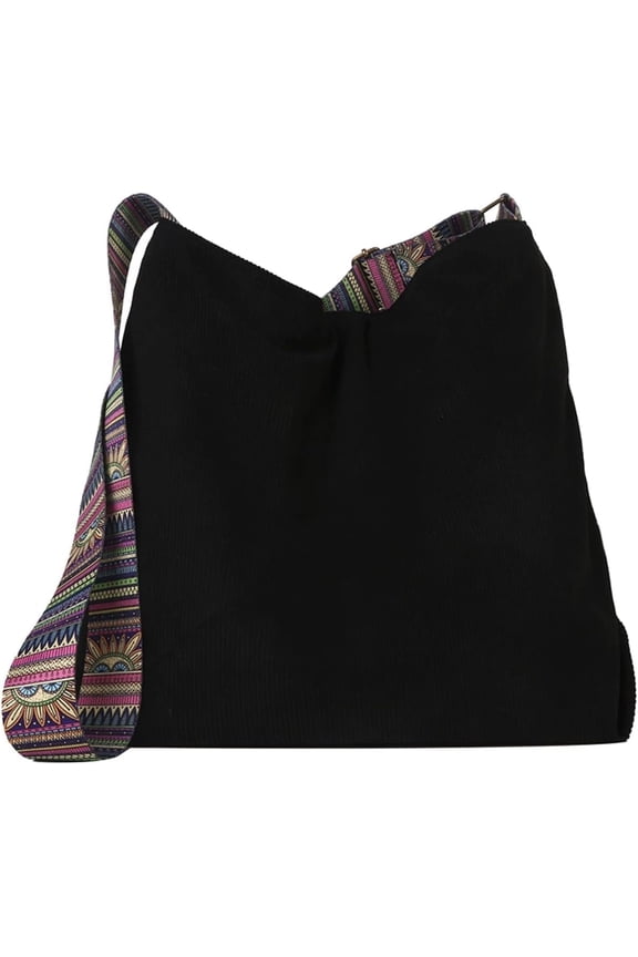 Women Corduroy Tote Bag Large Shoulder Hobo Bag for Women Boho Casual Handbag Purse(Black)
