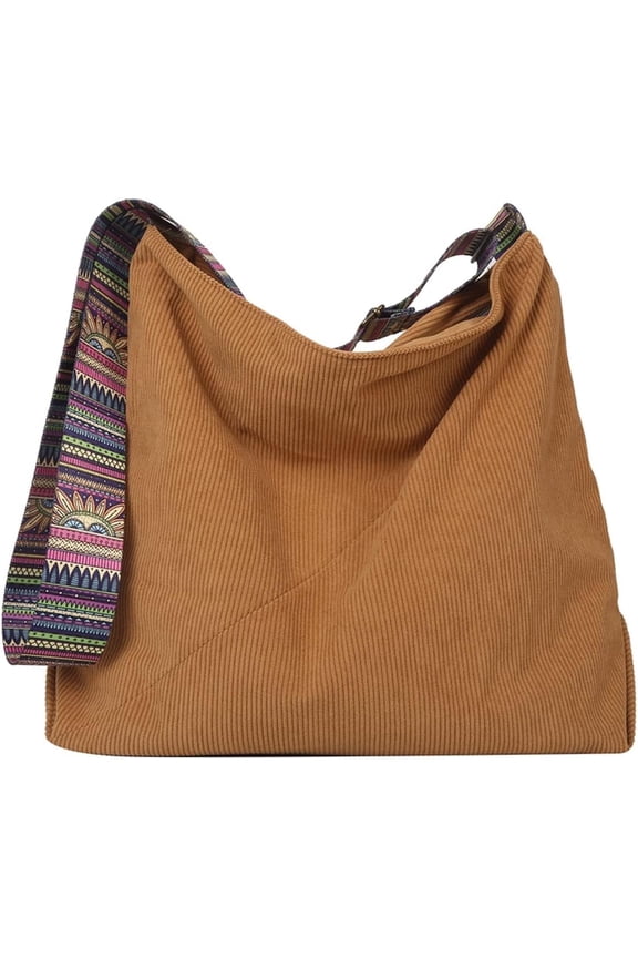 Women Corduroy Tote Bag Large Shoulder Hobo Bag for Women Boho Casual Handbag Purse（Brown）
