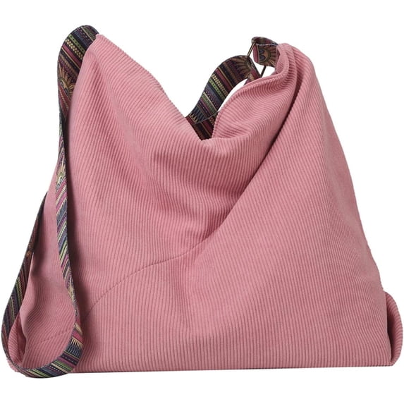 Omlopp Women Corduroy Tote Bag Large Shoulder Hobo Bag for Women Boho Casual Handbag Purse(Pink)