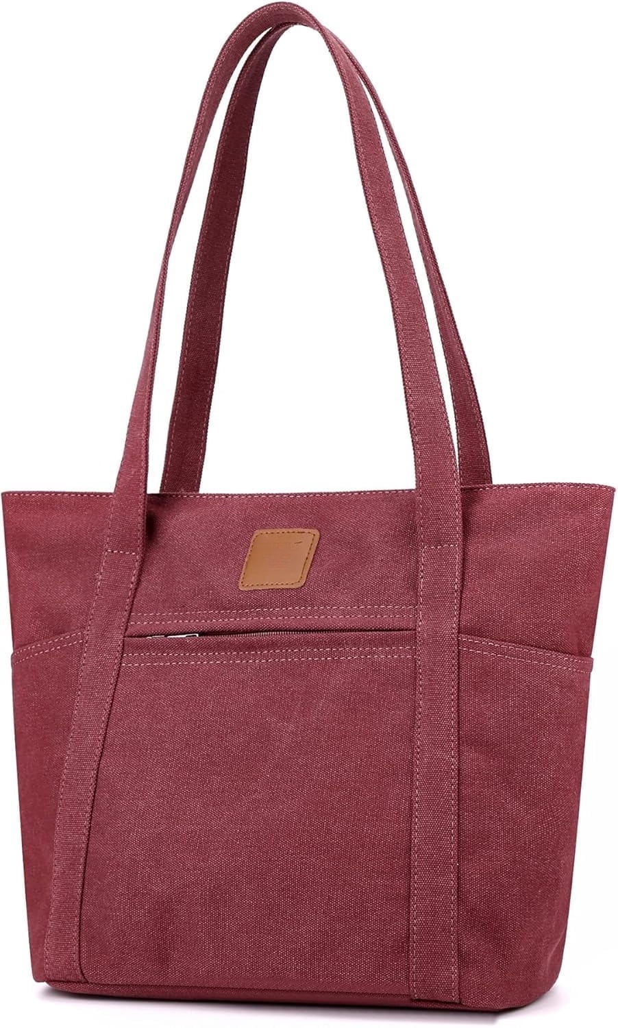 Omlopp Womens Shoulder Handbags Heavy Duty Canvas Work Tote Retro Bucket Bag-Burgundy