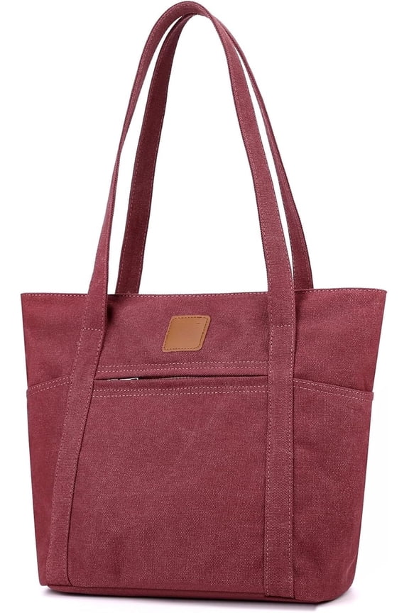 Womens Shoulder Handbags Heavy Duty Canvas Work Tote Retro Bucket Bag-Burgundy