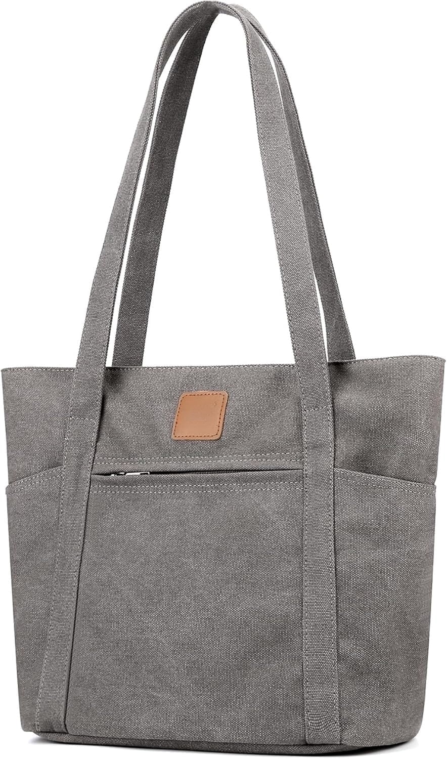 Omlopp Womens Shoulder Handbags Heavy Duty Canvas Work Tote Retro Bucket Bag-Gray