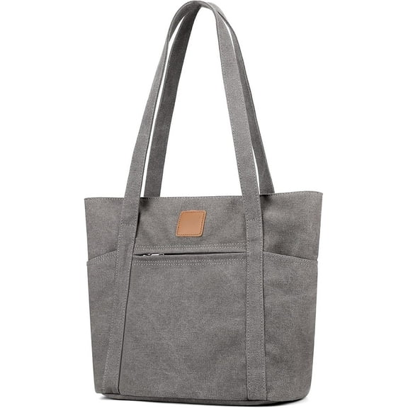 Omlopp Womens Shoulder Handbags Heavy Duty Canvas Work Tote Retro Bucket Bag-Gray