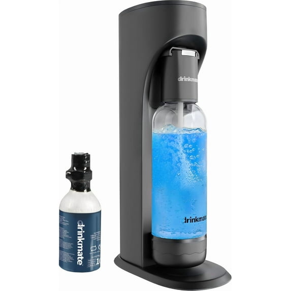 **omnifizz sparkling water and soda maker, carbonates any drink, with 3oz co2 test cylinder (matte black)