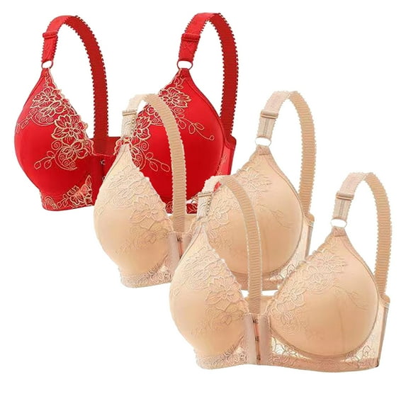 Busydd 3PC Womens Bras Front Closure Lace Bra Comfort Everyday Bra Set No Underwire Breathable Wireless Bras for Women Lift Push Up Bra