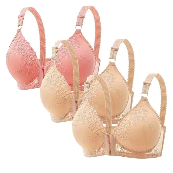 on Clearance Busydd 3PC Womens Bras Front Closure Lace Bra Comfort Everyday Bra Set No Underwire Breathable Wireless Bras for Women Lift Push Up Bra