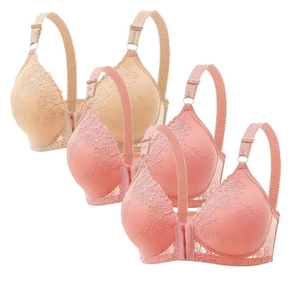Busydd 3PC Womens Bras Front Closure Lace Bra Comfort Everyday Bra Set No Underwire Breathable Wireless Bras for Women Lift Push Up Bra