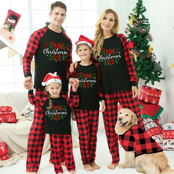 Busydd Family Christmas Pajamas with Dog Fashion Print Rompers Xmas Pajamas Matching Sets Family Matching Outfits for Pets