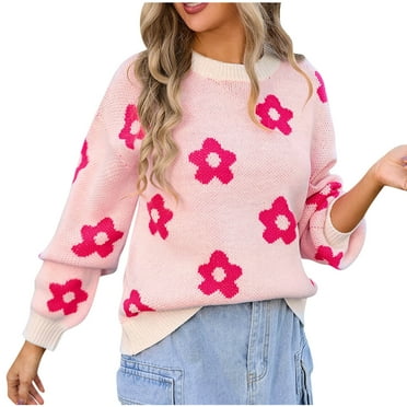 Busydd Sweaters for Women Trendy Long Sleeve Crewneck Sweaters Casual Floral Print Fall Sweaters Blouse Tops Pullover Sweaters for Women
