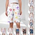 thumbnail image 1 of Summer Fatuov Women's Summer Shorts with Pocket Elastic Waist Floral Print Lounge Shorts Drawstring Fashion Bermuda Shorts Multicolor, Size L, 1 of 5