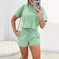 thumbnail image 1 of on Clearance Women's Tops Women's two-piece spring and summer suit short-sleeved loose sportswear casual leisure suit matching suit Ndbuld Green L, 1 of 6