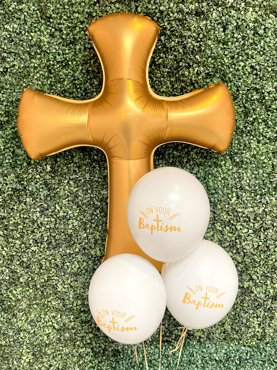 on your baptism balloons party decoration latex and foils, gold Cooper, party decor boys girls decor 5pc latex and 1 cross / christening bless decor