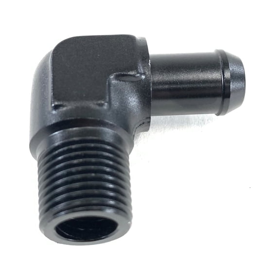 (one) 3/8NPT Male to 1/2" Hose Barb 90 Degree Aluminum Fitting Adapter Black