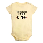 The one Where I turn ONE Funny Rompers For Babies, Newborn Baby Unisex Bodysuits, Infant Jumpsuits, Toddler 0-12 Months Kids One-Piece Oufits Yellow, 0-6 Months