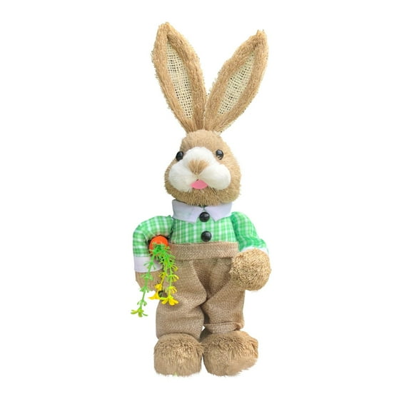 one-Piece Woven Easter Rabbit Figurine, 35Cm Natural Straw Construction with Rustic Outfit, for Spring decorations for Party, Easter Home decor and Outdoor Porch decor
