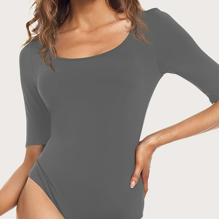 one piece Stretchy Short Sleeve Crew Neck Bodysuit for Women Casual and Comfortable Solid Color One Piece