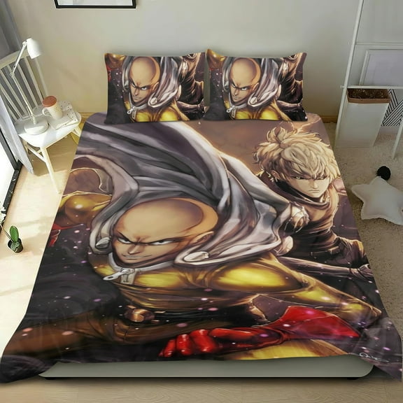 one punch man Themed Bed Sheet Set Three Piece Set 53x79 In ches Comfortable And Skin Friendly Unique Design Creating A Star Studded Night Home Decor Gifts For Family Friends fans