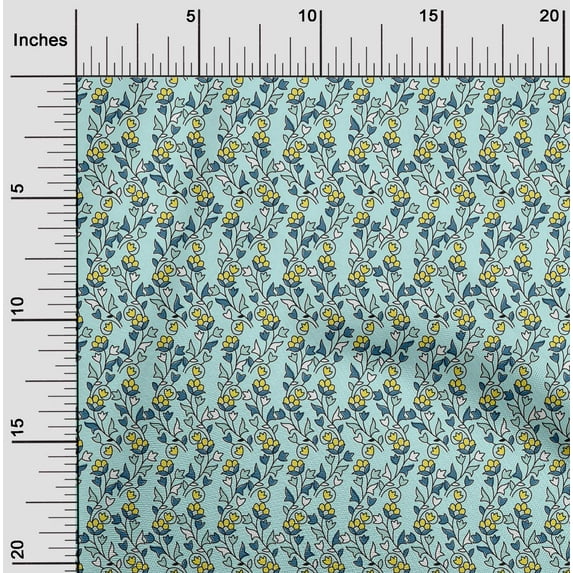 oneOone Cotton Cambric Aqua Blue Fabric Leaves & Flower Floral Sewing Material Print Fabric By The Yards 56 Inches Wide