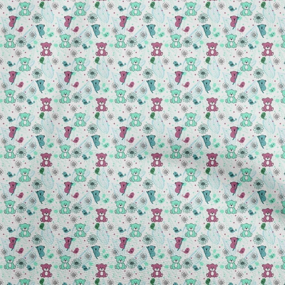 oneOone Cotton Cambric Aquamarine Green Fabric Bear Sewing Material Print Fabric By The Yard 56 Inch Wide