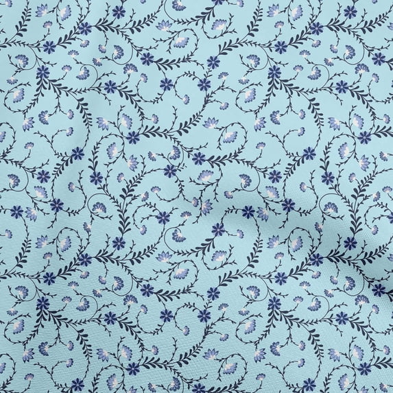 oneOone Cotton Cambric Baby Blue Fabric Florals Quilting Supplies Print Sewing Fabric By The Yard 42 Inch Wide