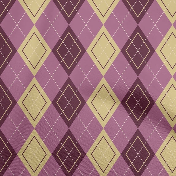 oneOone Cotton Cambric Beige Fabric Argyle Craft Projects Decor Fabric Printed By The Yard 42 Inch Wide